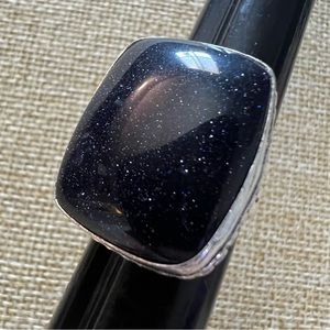 New Blue Sandstone Silver Overlay Ring Size 7
